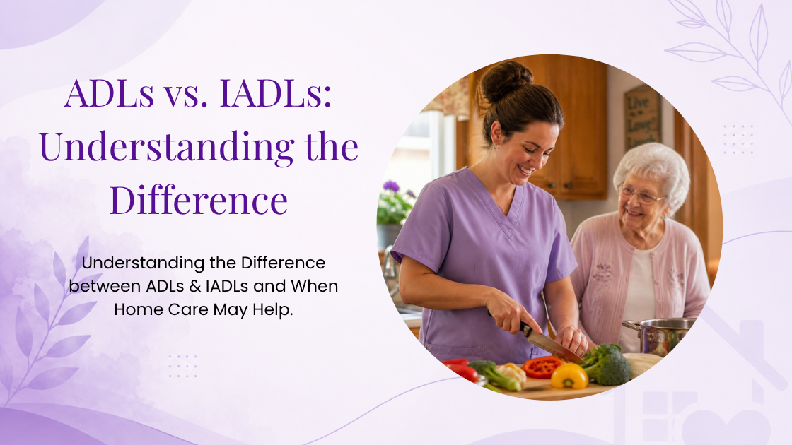 Senior receiving meal preparation assistance from in home care caregiver as one of the activities of daily living